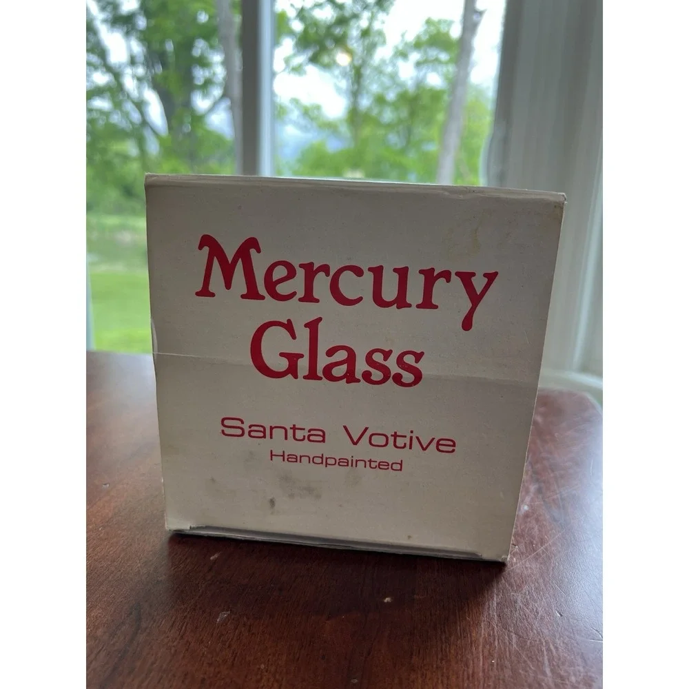 Vtg Dept 56 Christmas Candle Holder Mercury Glass Santa Votive Hand Painted‎